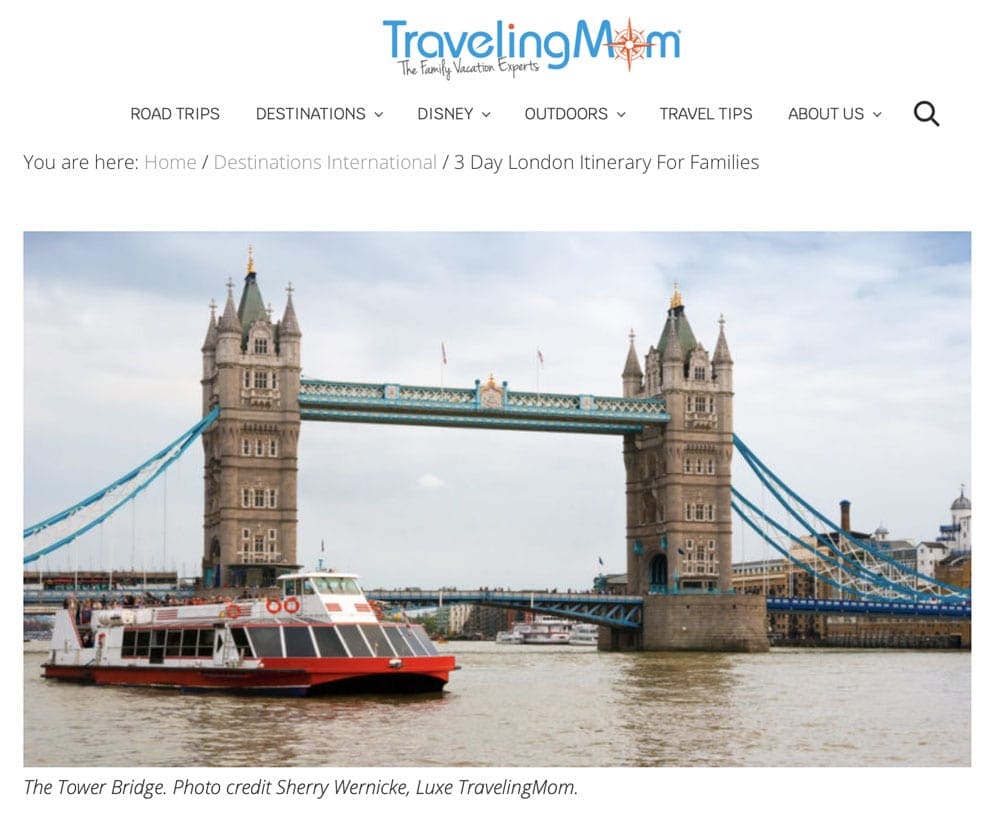 Screen grab from Traveling mom website