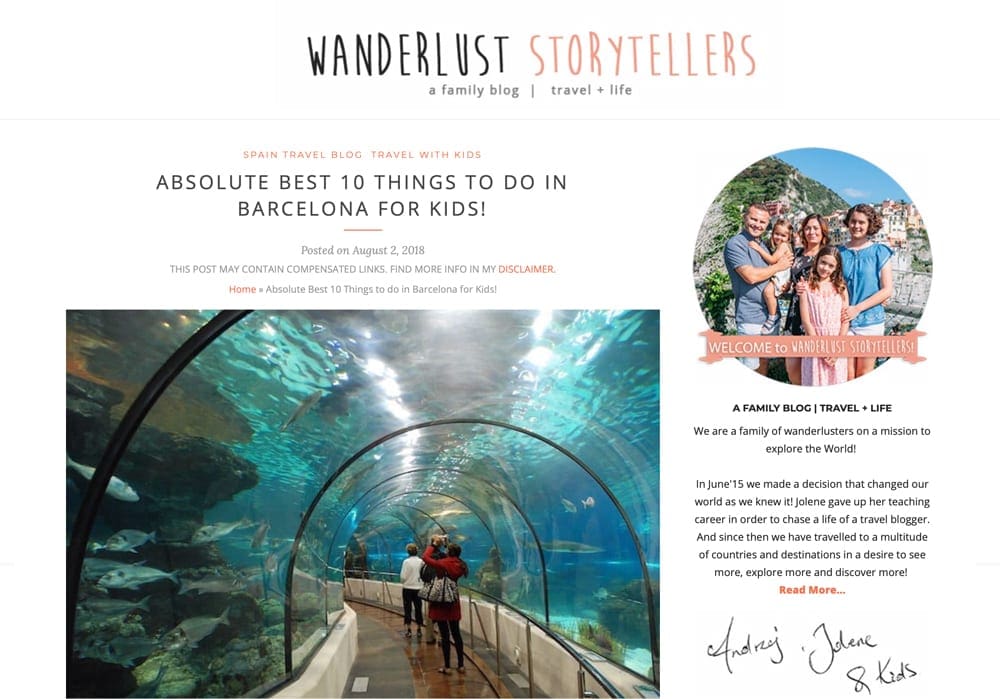 Wanderlust Storyteller website snapshot on 10 Things to do in Barcelona