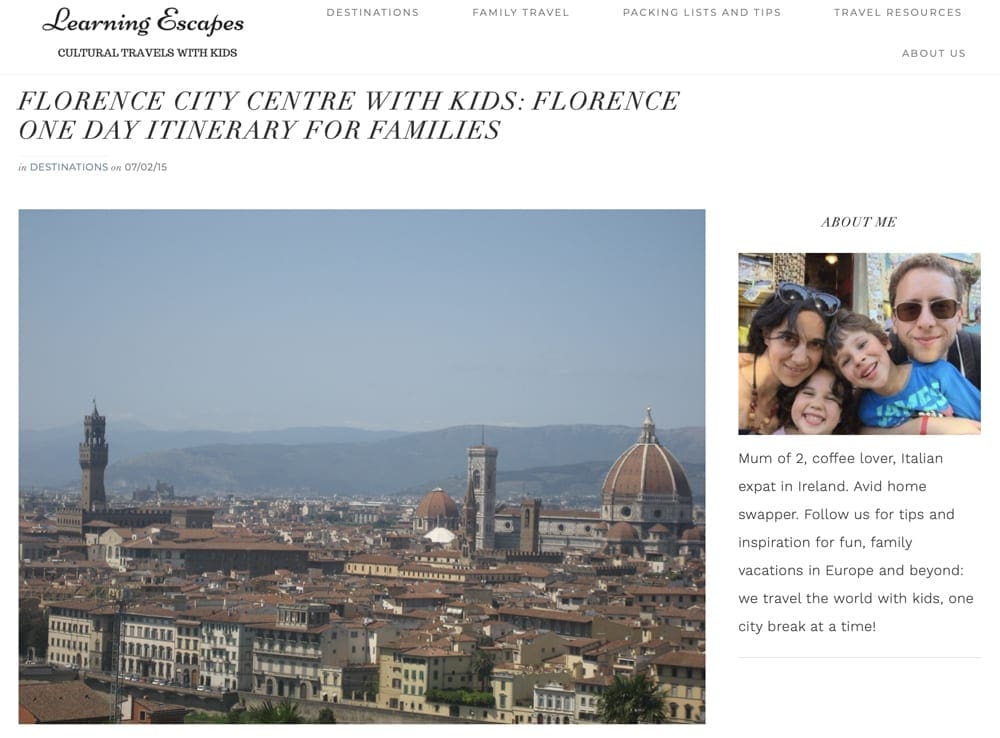 Website snapshot- Learning escapes- best itineraries Florence