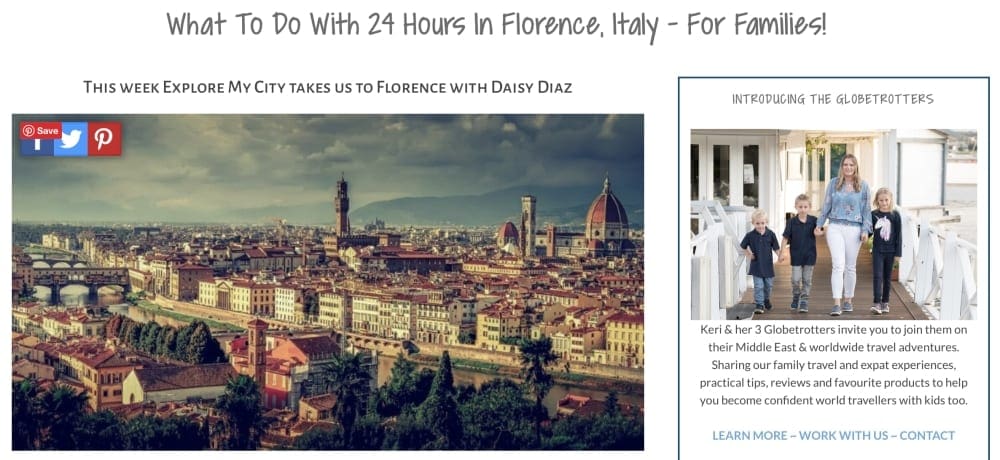 Website snapshot- Our Globetrotters- best itineraries Florence
