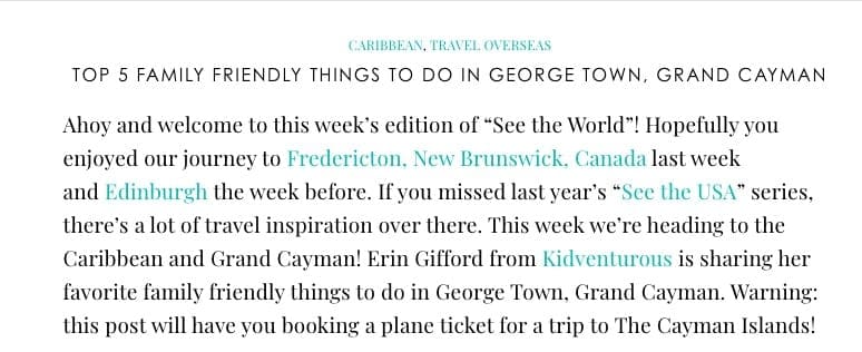 Screengrab from Kids Are A Trip, featuring the Top 5 Family Friendly Things to do in George Town, Grand Cayman.