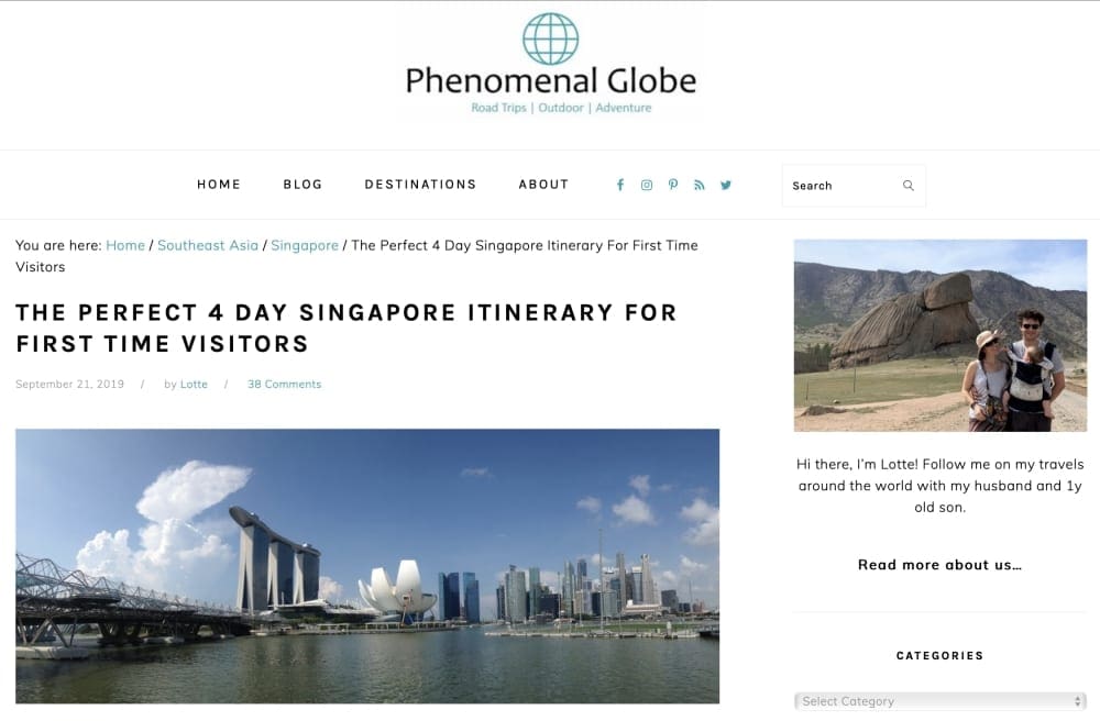 Website screenshot - Itinerary by Phenomenal Globe