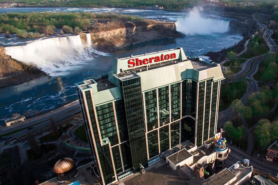 An aerial view of the Sheraton on the Falls hotel in Niagara Falls, Canada. 