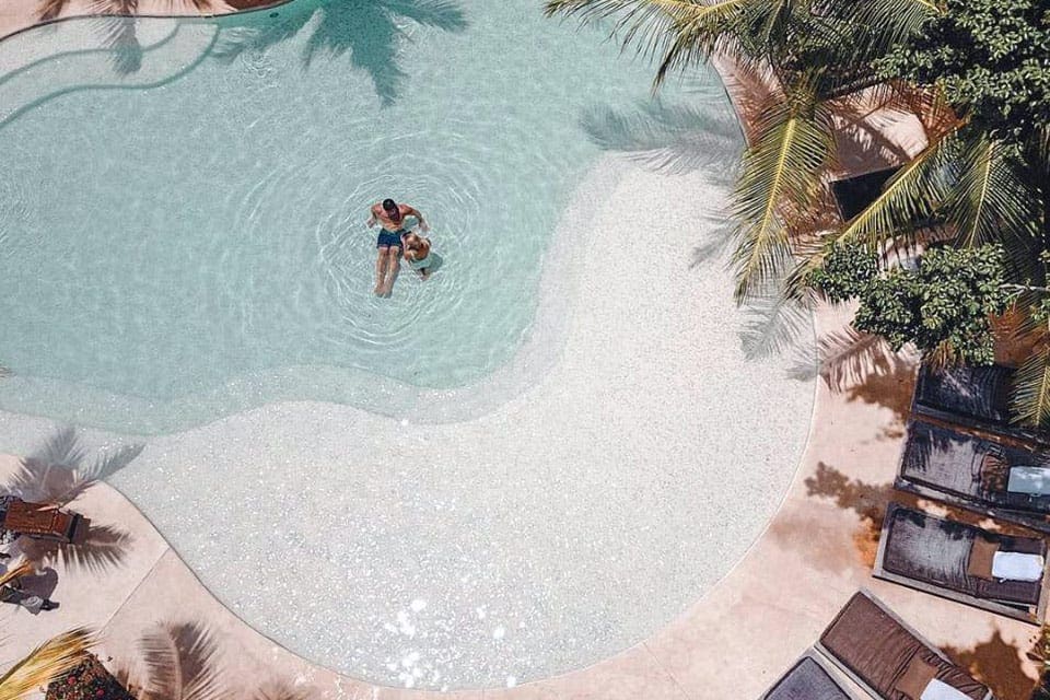 Aerial view of the Banyan Tree Mayakoba pool.