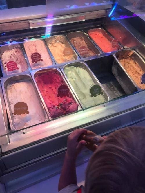 A young boy looks at his gelato options at the Hyatt Ziva Cancun. Nine gelato flavors are colorfully featured.