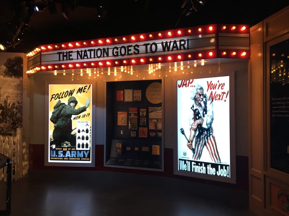 A display at the WWII Museum reading "A Nation Goes to War".