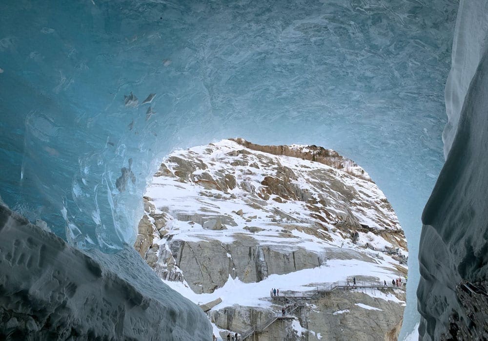 Inside a mountain ice grotto near Chamonix.