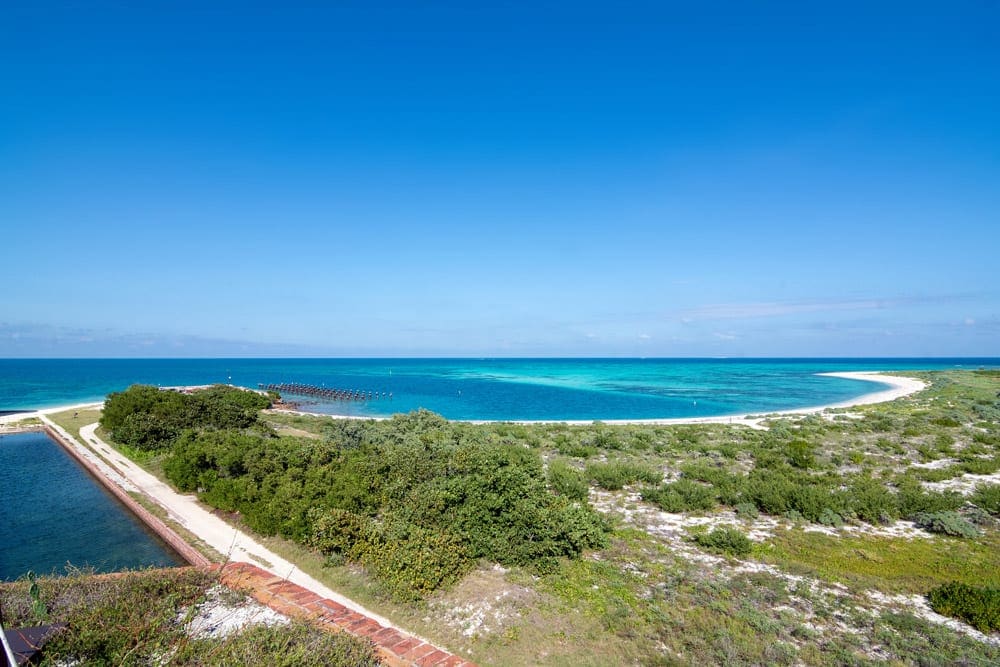 An aerial view of Dry Tortugas National Park, one of the best national parks in Winter with kids.