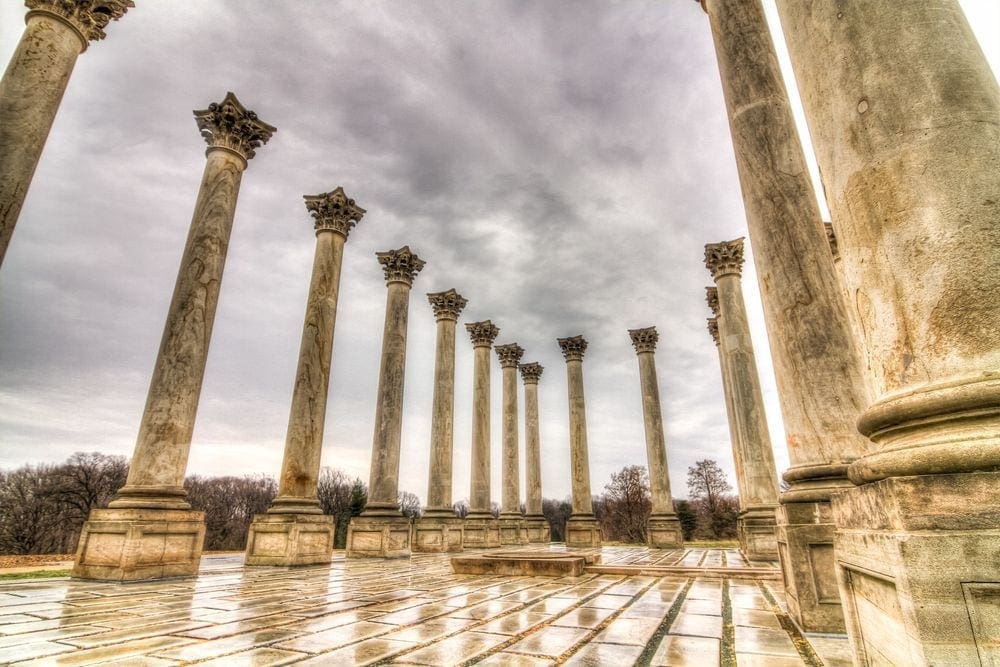 The old capitol columns inside the National Arboretum in Washington DC.