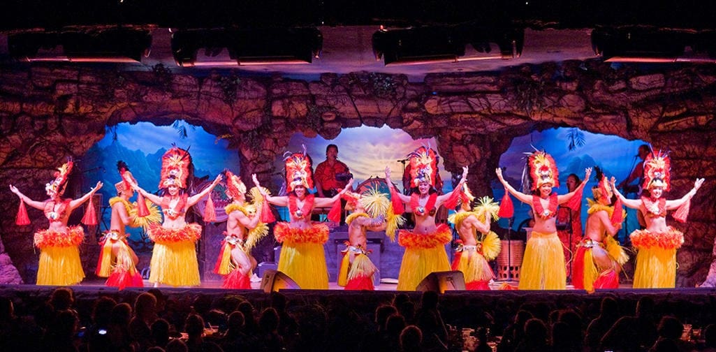 Several luau dancers perform at the Drums of the Pacific Luau.