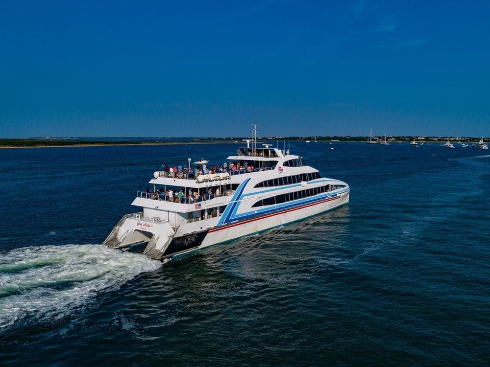 The Hy-Line Cruises embarks to take visitors across the water, many of whom are on family vacation to Nantucket.