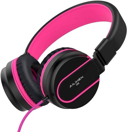 A product shot of the black and hot pink AILIHEN I35 Kid Headphones.