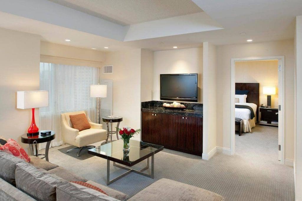 Inside one of the well-decorated 1-bedroom suites at the Crowne Plaza Times Square Manhattan, An IHG Hotel.