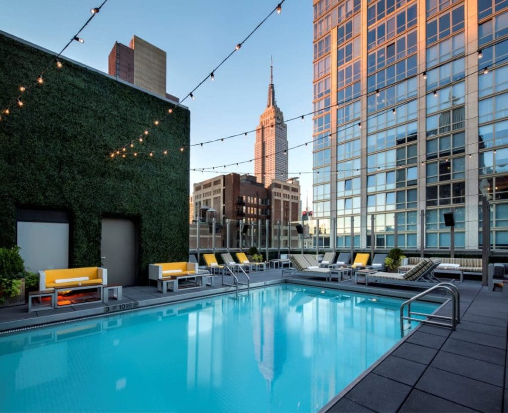 The rooftop pool at the Royalton Park Avenue.