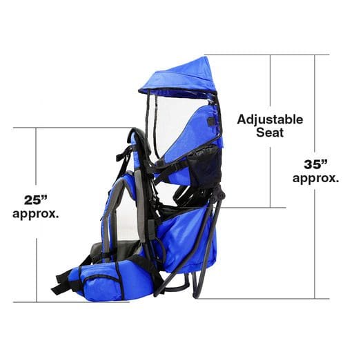 A product shot of a bright blue ClevrPlus Cross Country Baby Backpack Hiking Child Carrier.