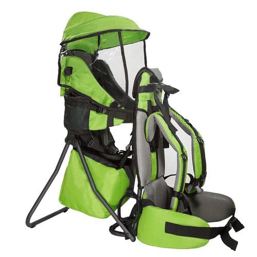 A product shot of a green .ClevrPlus Cross Country Baby Backpack Hiking Child Carrier,, one of the best Best baby carriers for travel.
