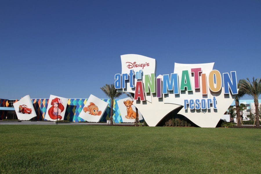 The colorful, fun entrance to the Disney’s Art of Animation Resort.