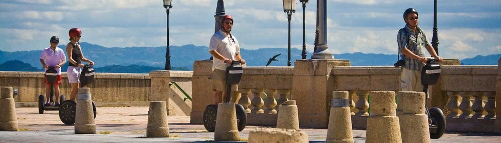 Four people enjoy a Segway tour in Old San Juan.