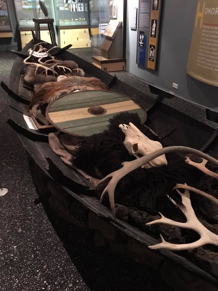 A viking ship display at the Viking World.