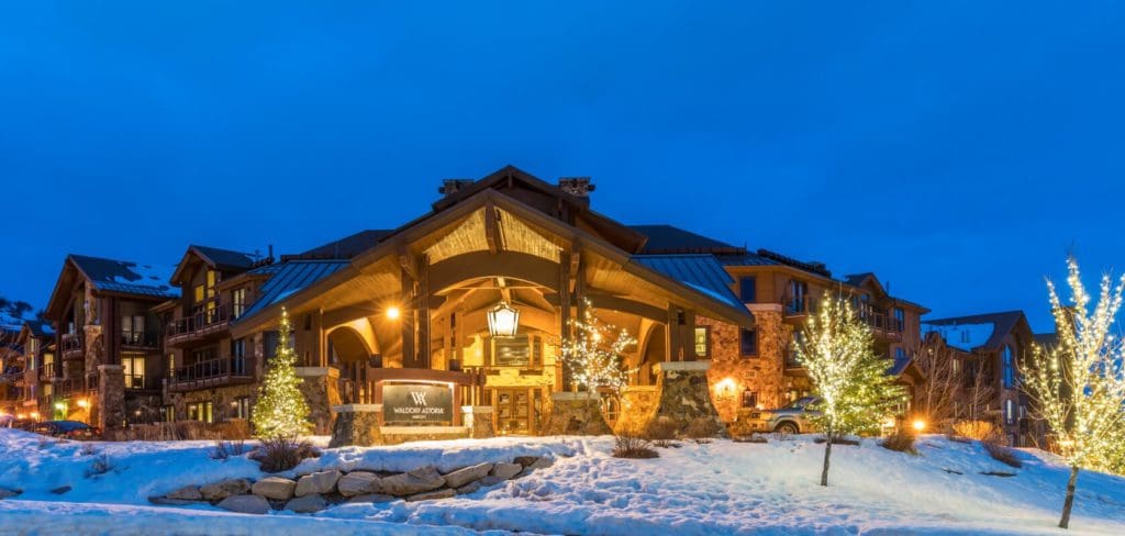 The exterior entrance to the Waldorf Astoria Park City.