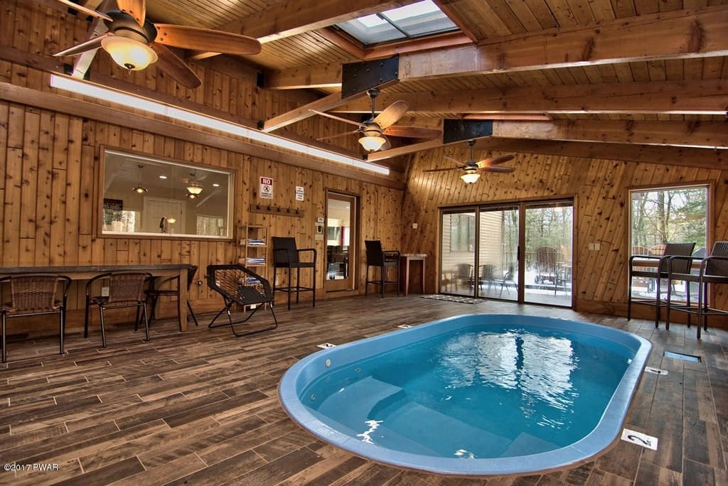 The indoor pool and pool deck at the Silver Birches Resort.