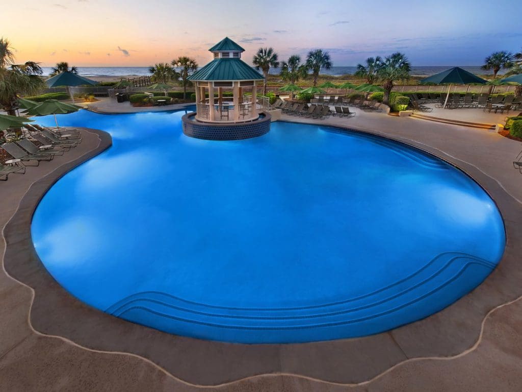 The pool at Marriott's Barony Beach Club, featuring a large pool deck.