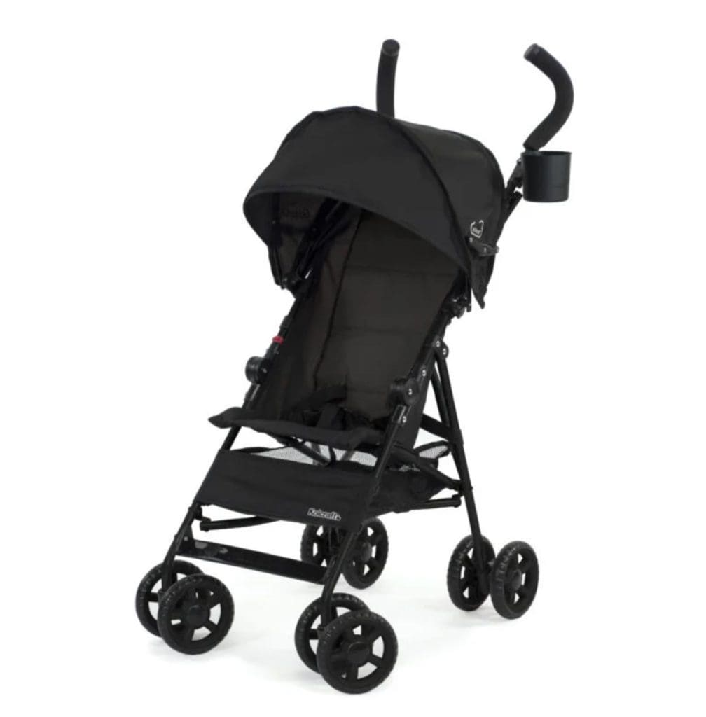 Product shot of a Kolcraft Cloud Umbrella Stroller in black.
