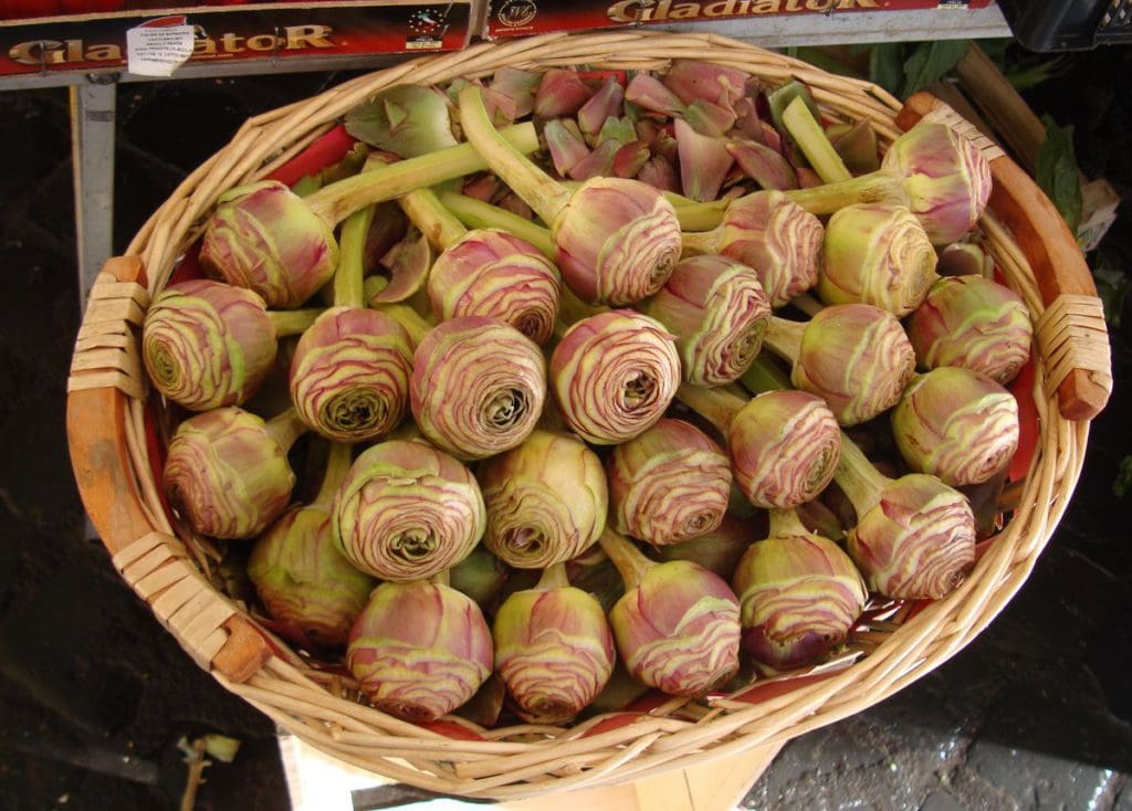 Prepared artichokes at Campo de'Fiori, one of the best things to do Rome with toddlers.