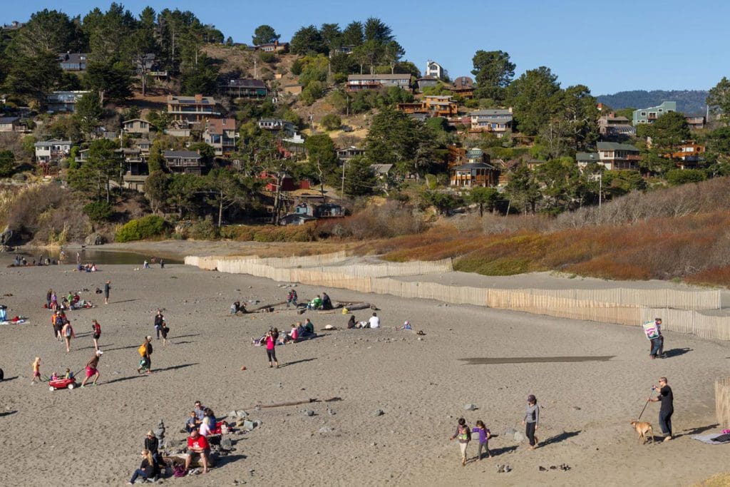 Several people enjoy a sunny day on Muir Beach.