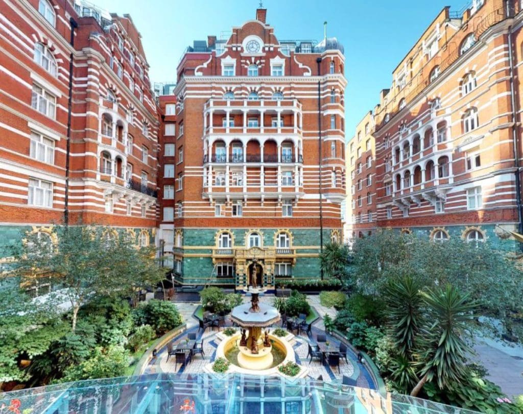 Inside the lush courtyard of the Taj 51 Buckingham Gate Suite and Residences, one of the best London Hotels for Families.