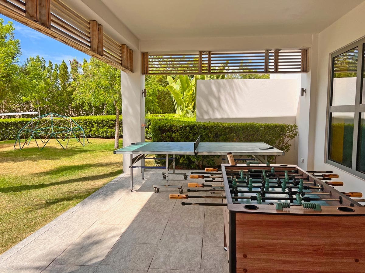 A pingpong table and foosball table await guests to play at Four Seasons Resort and Residences Anguilla.