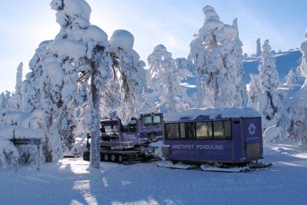 A mining cart at the Arctic Amethyst mine in Finland, a great stop on our Finland winter itinerary for families.