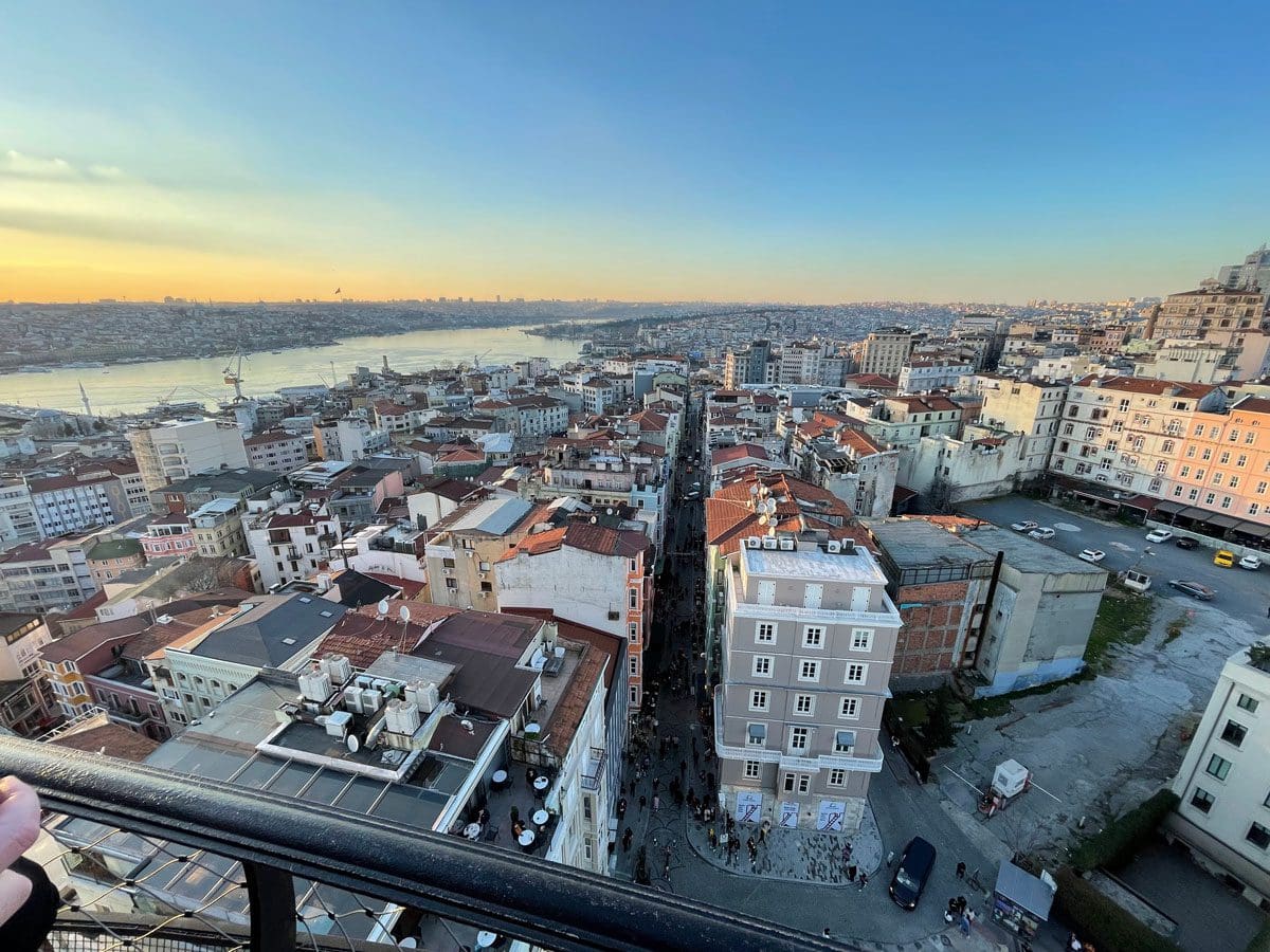 An aerial view of Turkey from a high tower in the city.