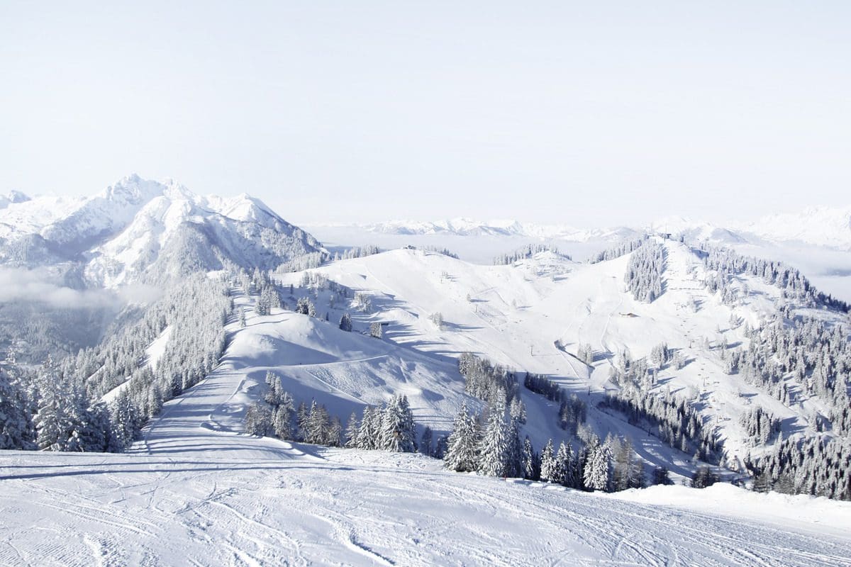 A view of a snowy mountain at Snow Space Salzburg.