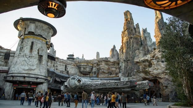 People meander around Disney's themed area of Batuu.