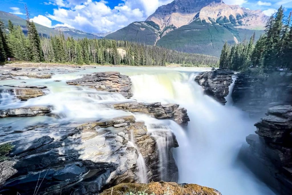 Athabasca Falls along the Athabasca River in the Canadian Rockies.