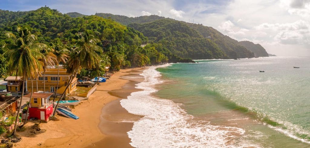 A long stretch of beach in Jamaica, featuring golden sands and turquoise waters.