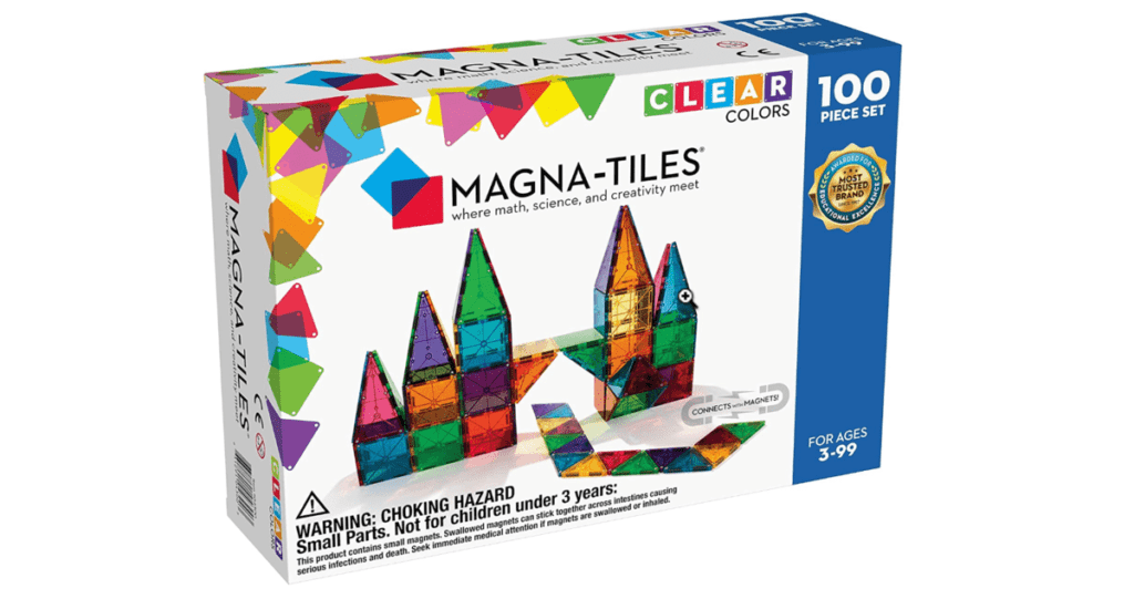 A product shot of Magna-Tiles, one of the best family travel gifts of the year.