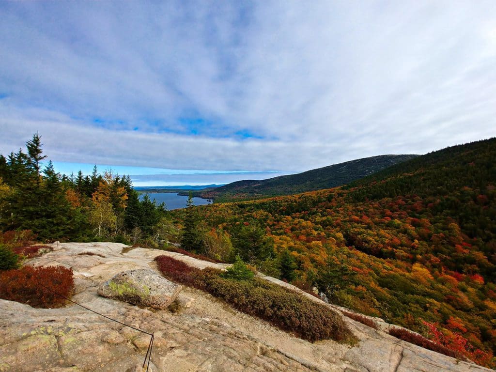 A scenic fall view of a lake within Acadia National Park in Bar Harbor, Maine.