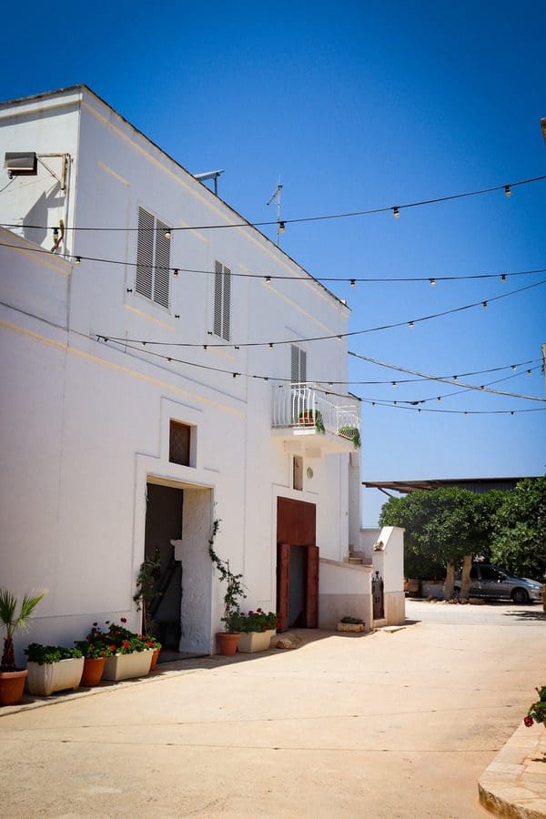 The white-washed building of a masseria near Ostuni in Puglia.