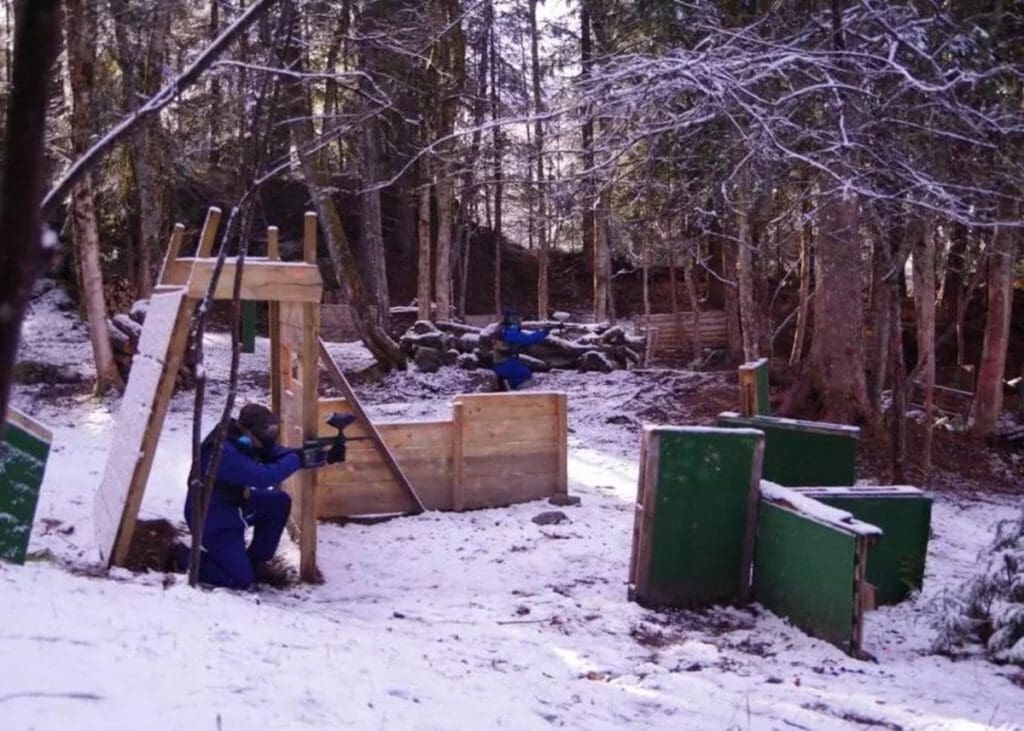 People paintball at a pitch near Chamonix, France.