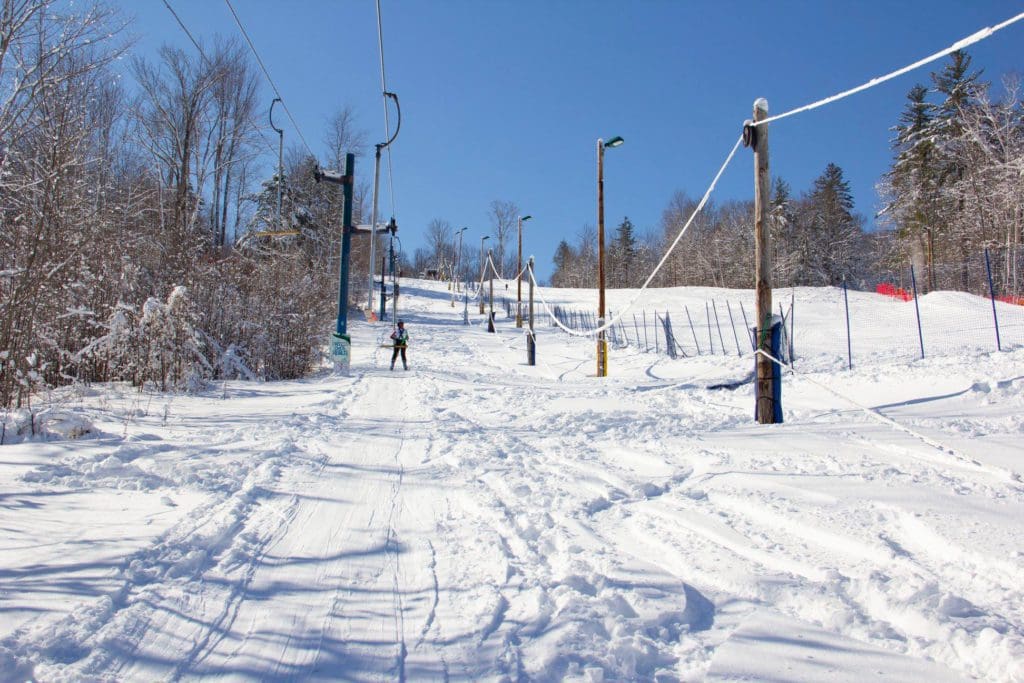 A man skis down a run at Cochran’s Ski Area.