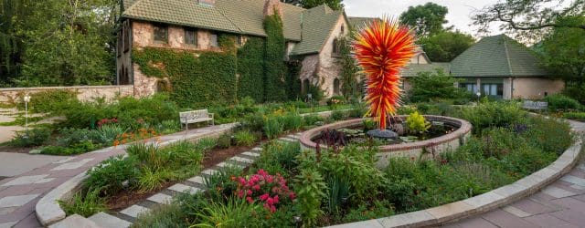 A lush outdoor green space at Denver Botanic Gardens.