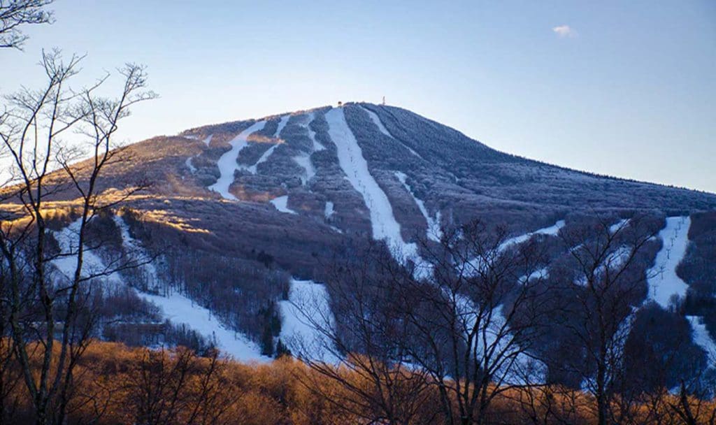 A view of the ski slope covered in snow at Pico Mountain Ski Resort.