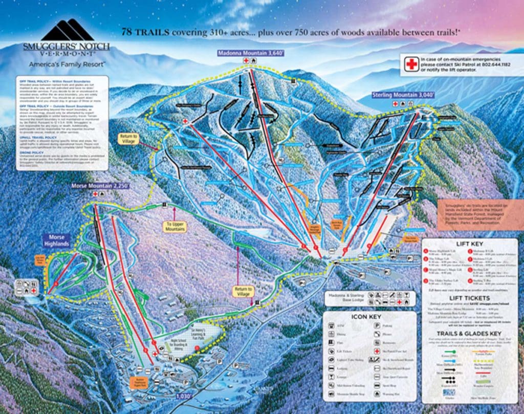 A trail map at Smugglers’ Notch.