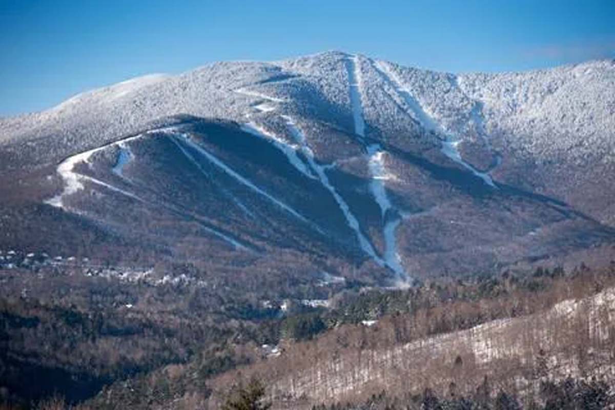 An aerial view of the slopes at Sugarbush Mountain.