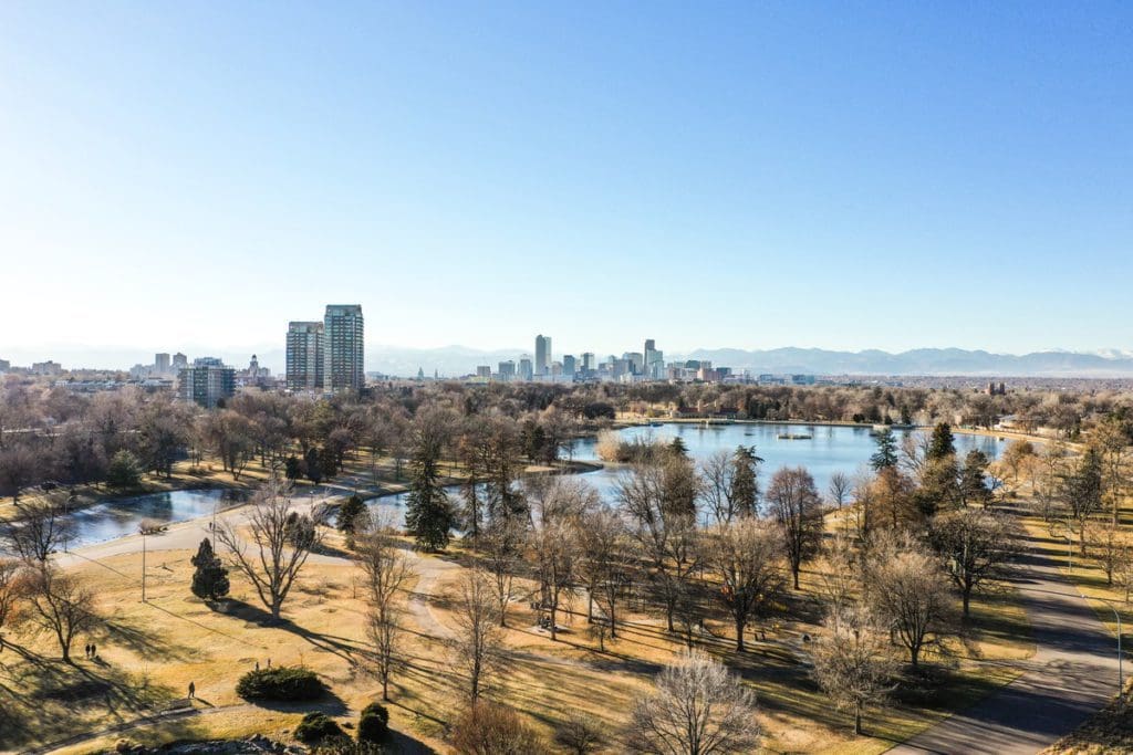 An aerial view of City Park in Denver.