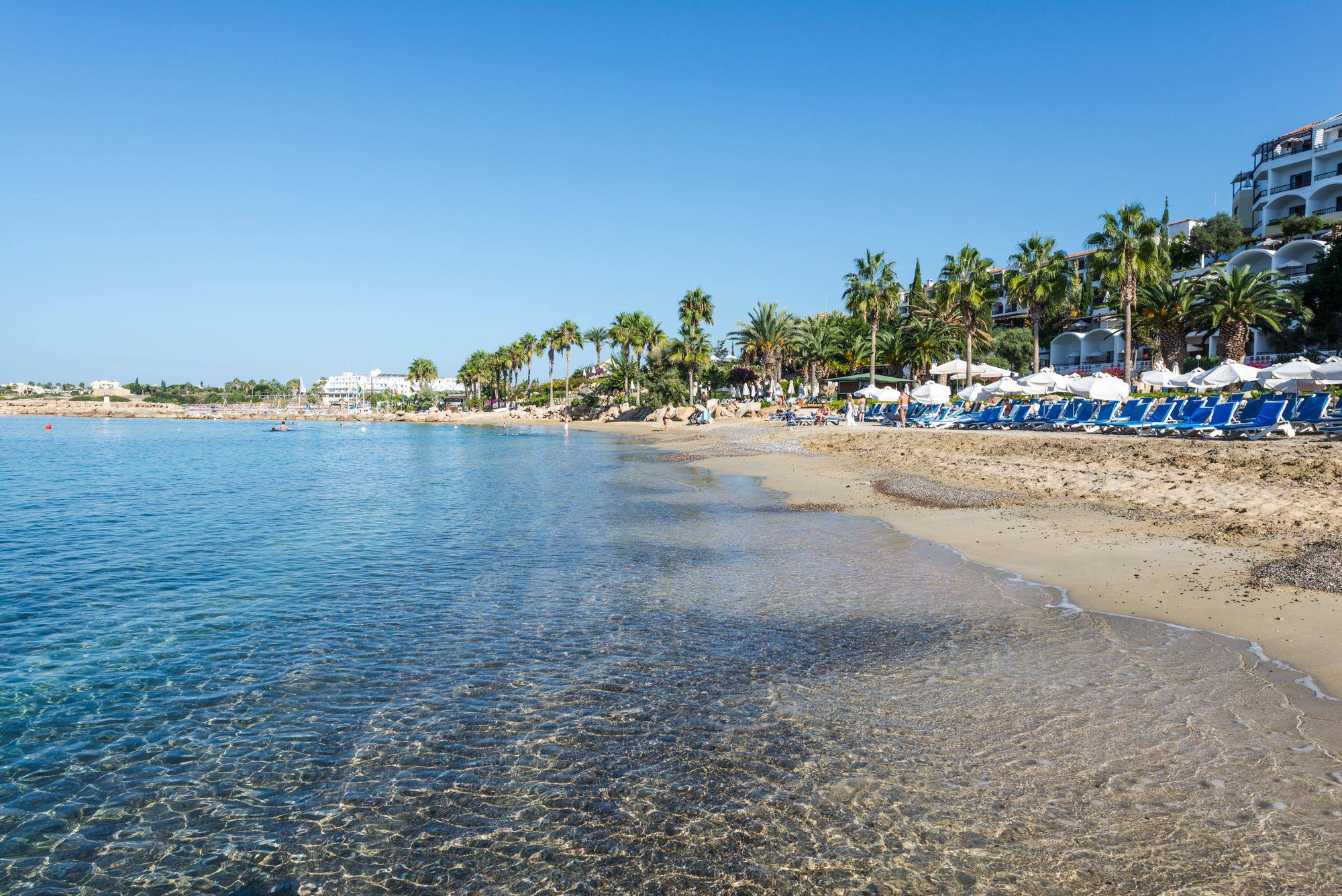 The shallow beach at Coral Beach Hotel & Resort, one of the best all-inclusive resorts in Cyprus for families.