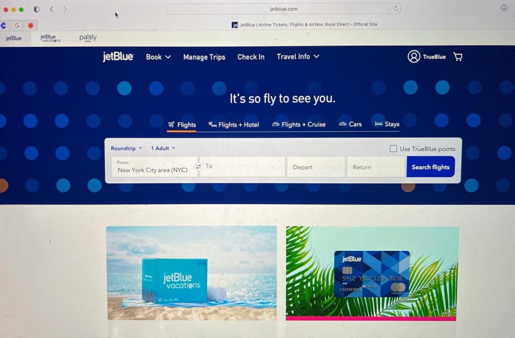 A screenshot of a JetBlue dashboard on the website, a great place to start when learning more about policies for kids.