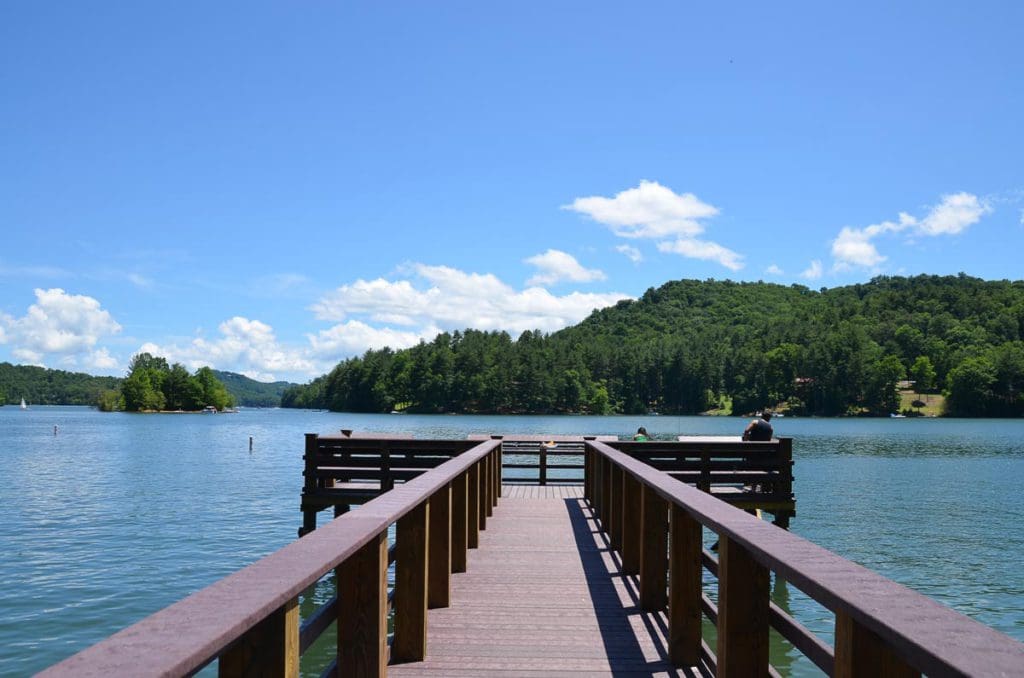 A long dock extends into Lake Glenville.